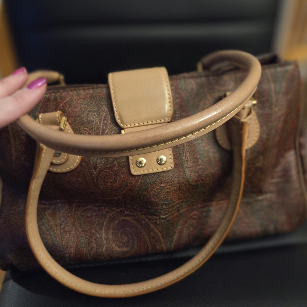 Authentic ETRO Purse Bag Paisley Shoulder Coated Canvas Leather - Picture 5 of 16